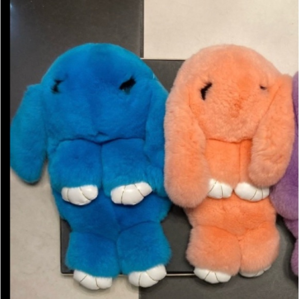 Bunny Fur Cross body or backpack. Pink, peach, turquoise, purple color.